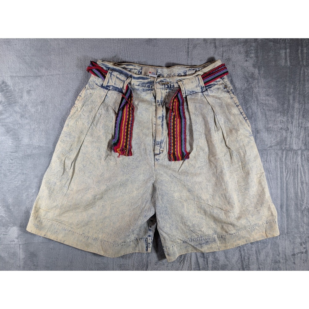 Vintage French Connection Acid Wash Denim Shorts Pleated High Waist USA Made